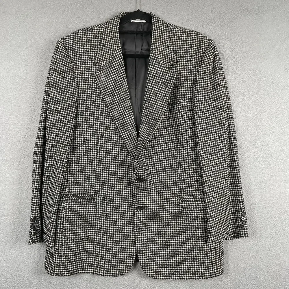 Aquascutum Sport Coat Mens 42 Black Check Tweed Wool Regent 100 Made USA